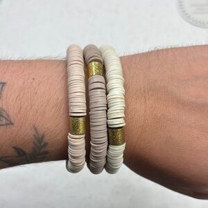 Chic Gold and Cream Clay Bracelet Trio